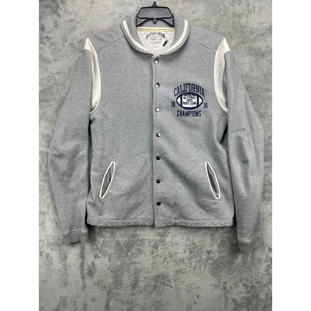 VTG Tommy Hilfiger Men's Fleece Jacket L Gray 1891 California Football Champions